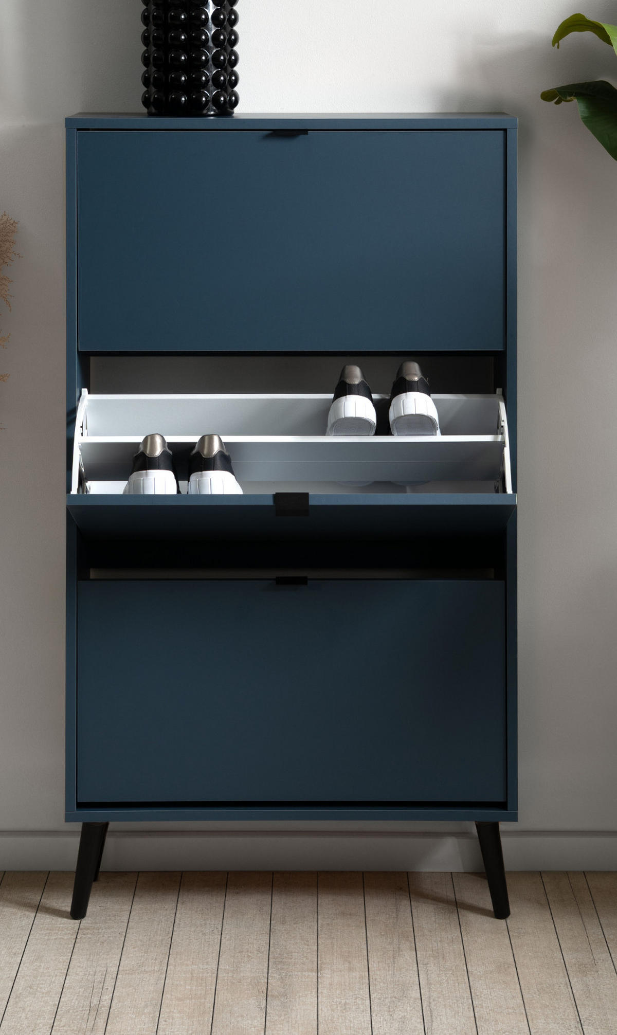 SCHUHSCHRANK blau 70 x 125 cm, Schuhkipper mit 3 Klappen - Blau/Schwarz, Holz/Holzwerkstoff (70/125/24cm) - Furn.Design