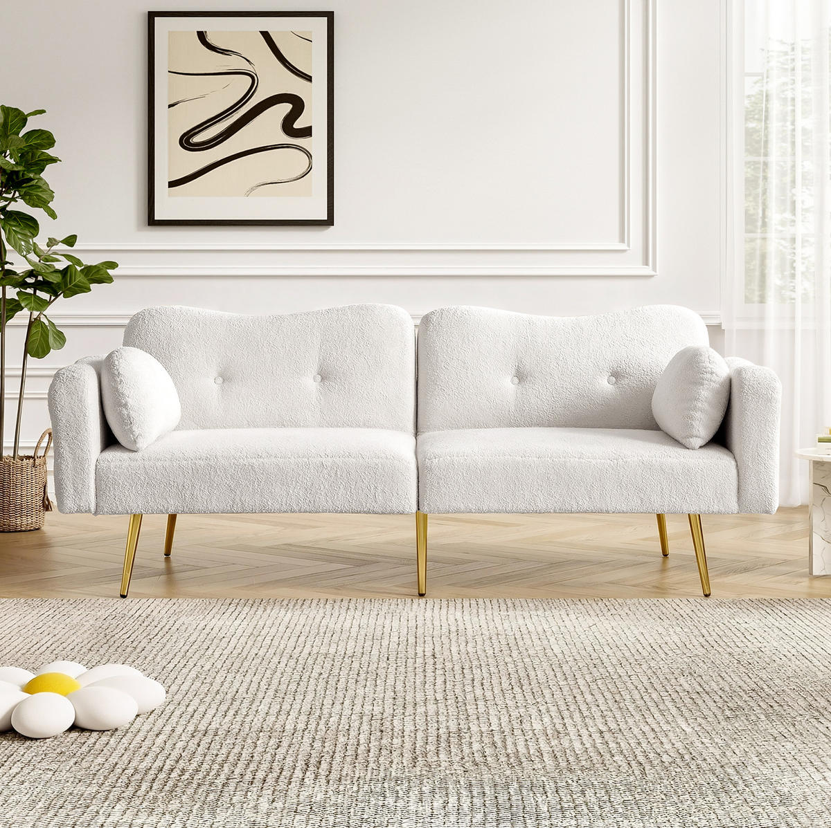 SOFABETT mit Schlaffunktion 155 x 85,5 cm White 2er-Kissen - Weiß, Kunststoff (175/82/79cm) - Meubliv