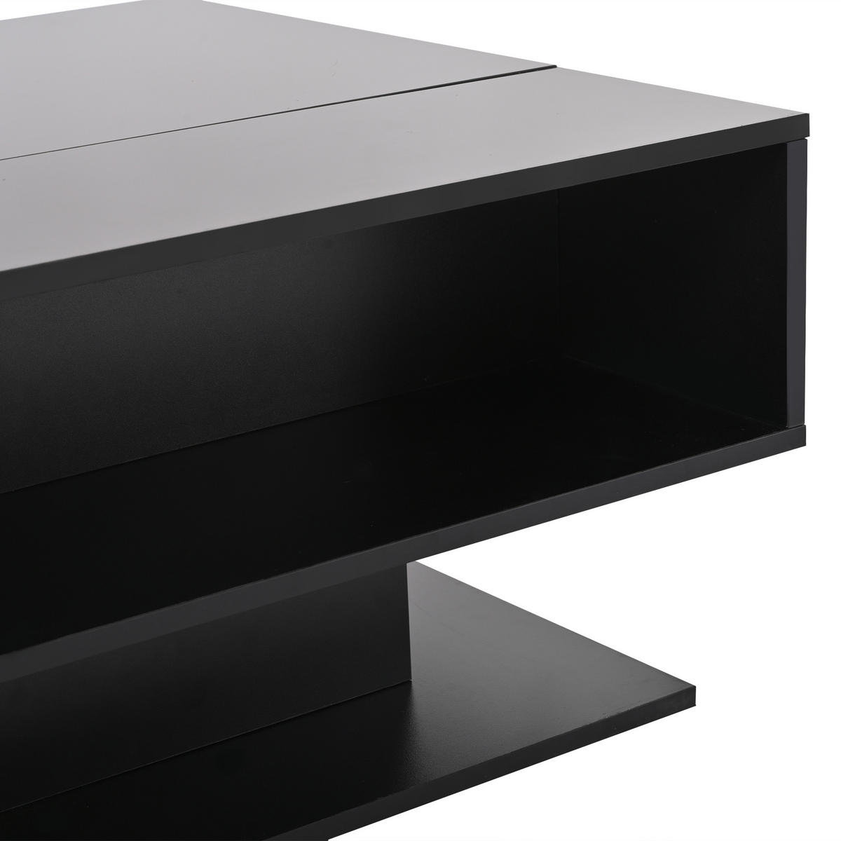 COUCHTISCH 80/77/40 cm höhenverstellbar in Schwarz mit Stauraum und LED-Beleuchtung - Schwarz, Holzwerkstoff (80/77/40cm) - OKWISH