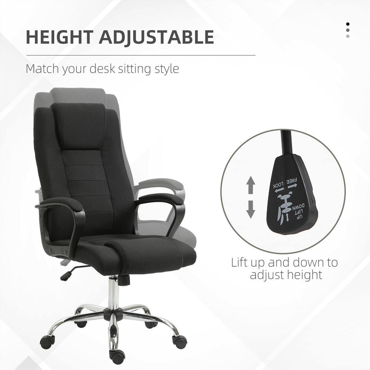 BÜROSTUHL Computerstuhl mit Wippenfunktion höhenverstellbar drehbar Leinen-Touch - Schwarz, Kunststoff (62/119/76cm) - Vinsetto