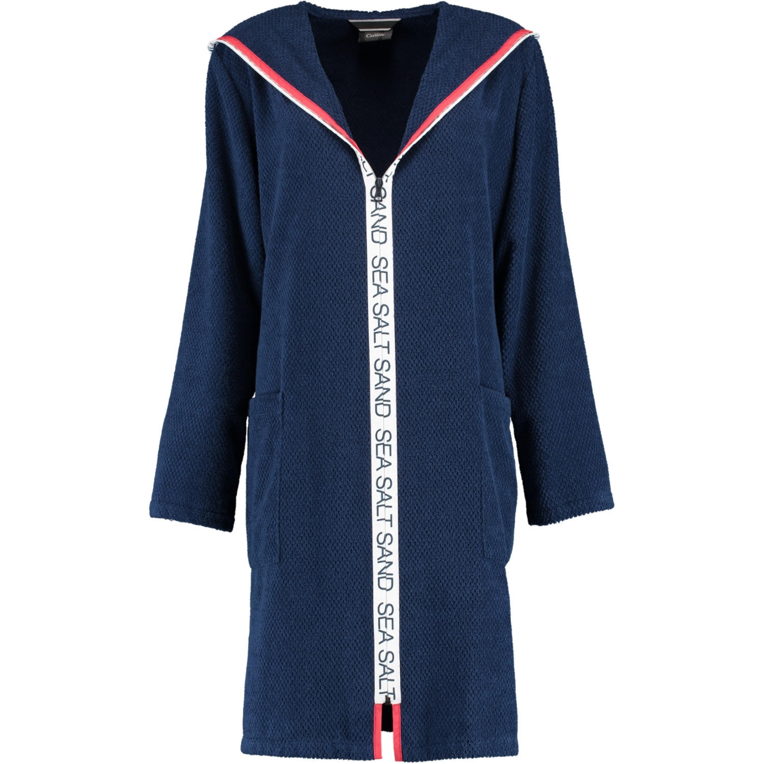 BADEMANTEL DAMEN REISSVERSCHLUSS MIT KAPUZE SEA SALT SAND 3101 NAVY - 133 - Blau, Textil (XSnull) - Cawoe