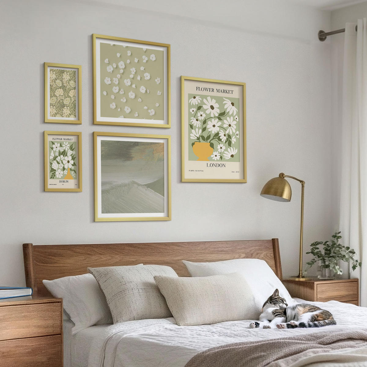 BILDER SET 5er Set - 50x50 cm & 20x30 cm & 40x60 cm Goldrahmen - Florale Abstraktionen im Boho-Stil - Goldfarben, Kunststoff (40/60cm) - TULUP