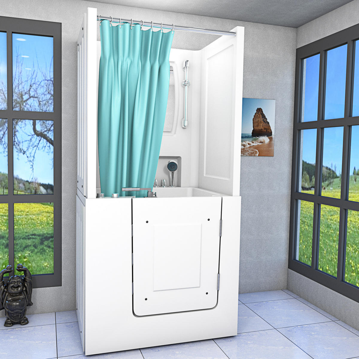 SENIORENDUSCHE Wanne Whirlpool S02D-WP-TH-B-R 100x78x205cm - Weiß, Glas/Kunststoff (100/78/205cm) - AcquaVapore by Sandra Jentho