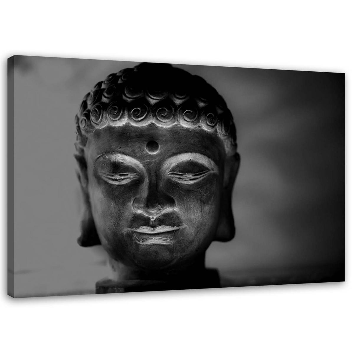 BILD AUF LEINWAND Buddha Kopf Feng Shui - Grau, Textil (60/40cm) - Feeby