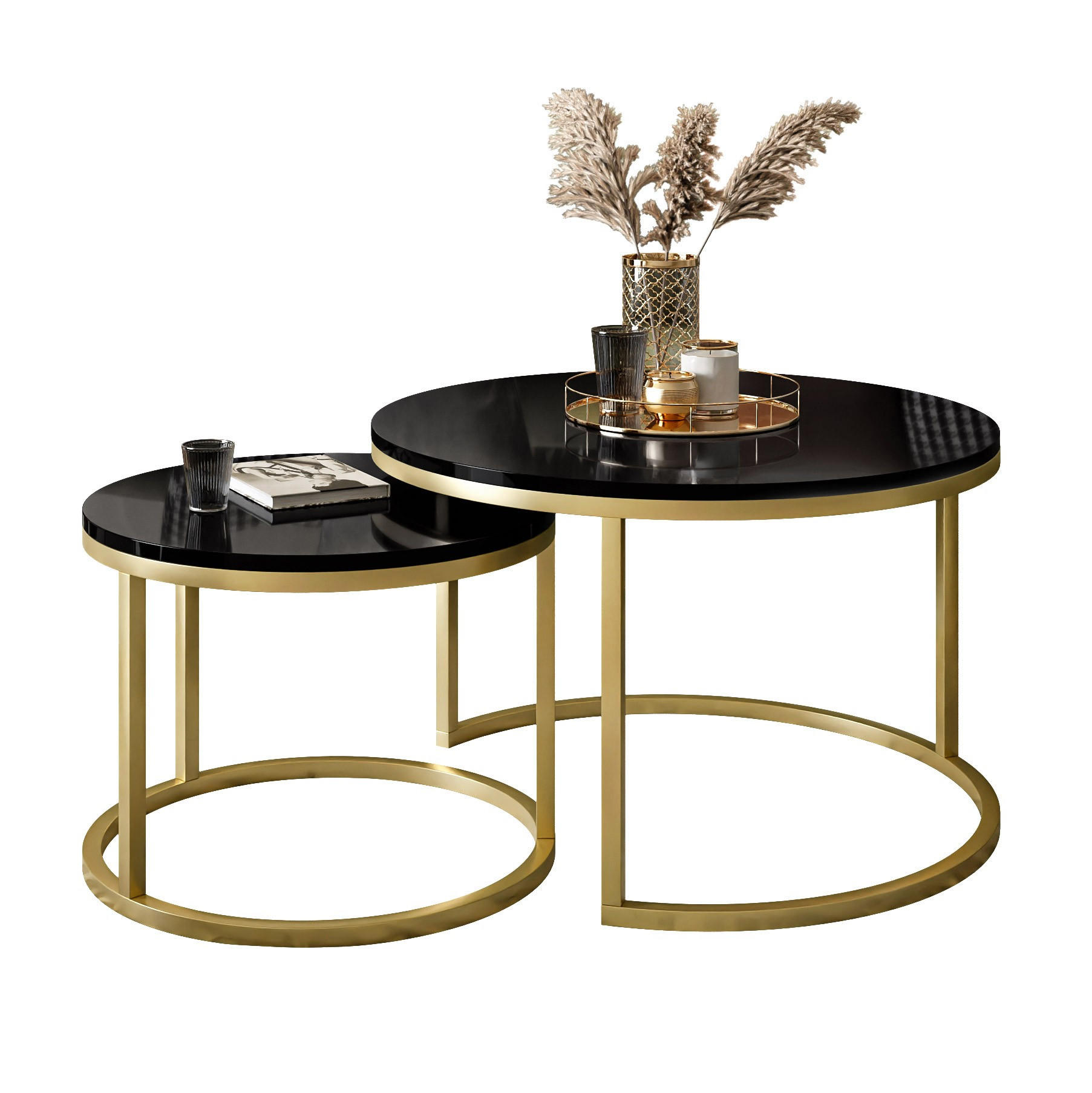 Lookway Couchtisch Gold, Schwarz Hochglanz 80x48x80 cm