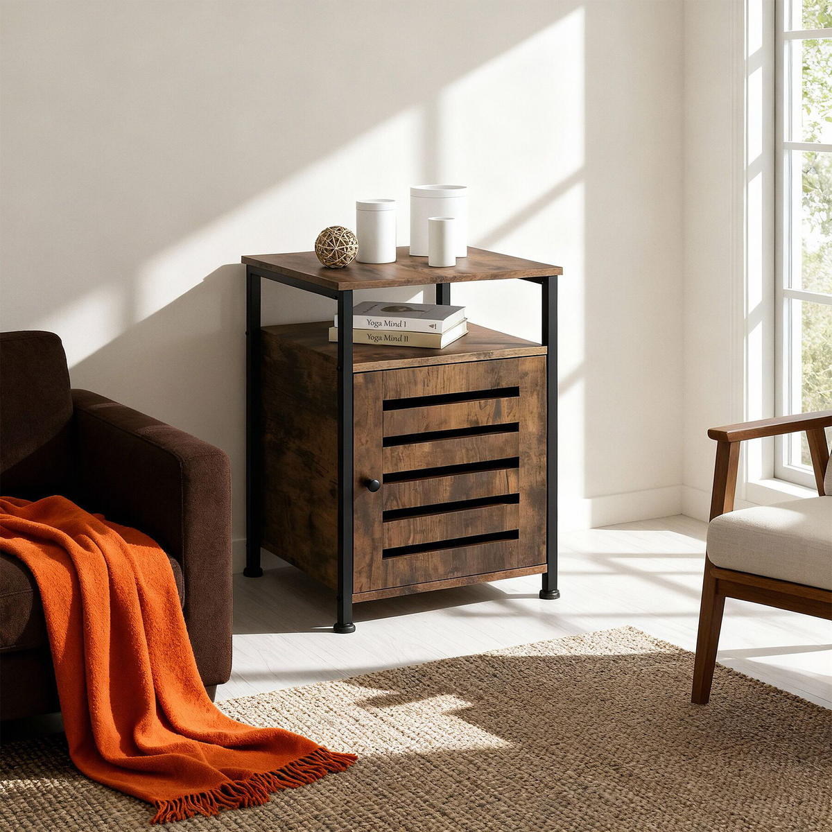 BEISTELLSCHRANK Cork,40,5 x 40,5 x 60,5 cm,Industrial Holz dunkel, rustikal - Rostfarben, Holz (40.5/60.5/40.5cm) - tectake