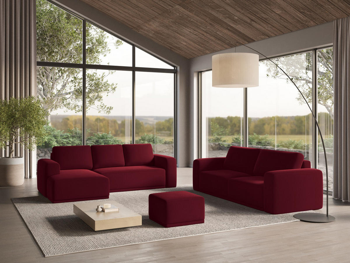 ECKSOFA mit Schlaffunktion Samt Stoff Rot - Bordeaux/Rot, Kunststoff/Textil (258/160cm) - Makamii