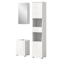 BADMÖBEL Set 3-teilig weiß Hochglanz 91 x 190 cm, Badkombination modern - Weiß Hochglanz/Schwarz, Holzwerkstoff/Kunststoff (91/190/34cm) - Inn.Furn