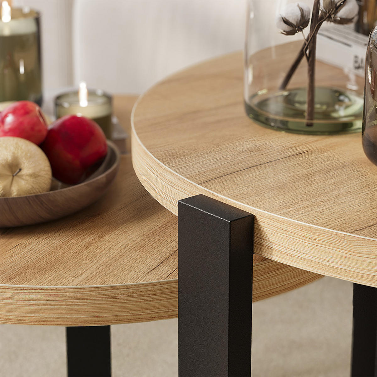 COUCHTISCH-SET Norin, Goldkraft Eiche/Schwarz, 60 x 60 cm - Honigeiche/Schwarz, Holzwerkstoff (60/60/45cm) - Vicco