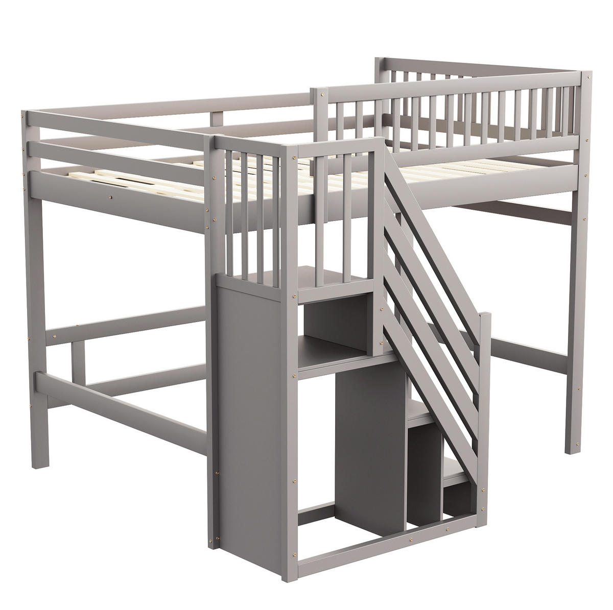 BETT mit Stauraumtreppe 140x200 cm Kiefernholz Grau - Grau, Holzwerkstoff (140/200cm) - Beauniv