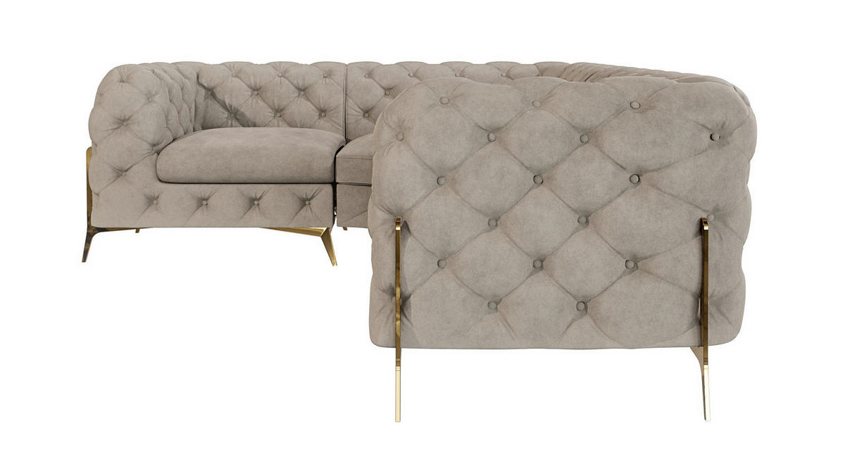 ECKSOFA Chesterfield Lexi Dunkle Creme Samt, Ottomane links - Goldfarben/Creme, Holz/Textil (264/204cm) - S-Style Möbel