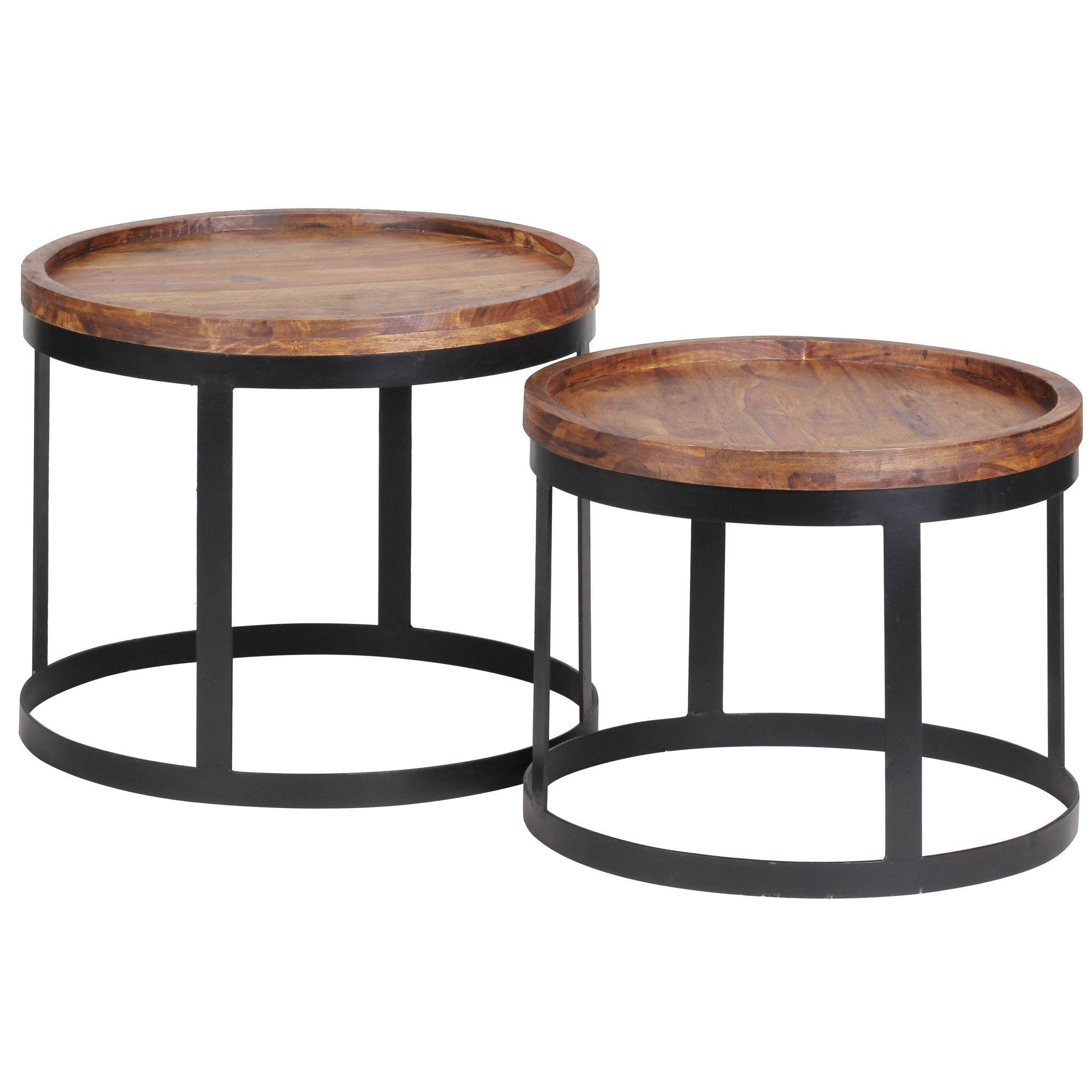 BEISTELLTISCH 2er Set Massivholz Metallgestell Rund Natur INDI, Braun 53x53x45 cm - Schwarz/Braun, Holz/Metall (53/53/45cm) - KADIMA DESIGN