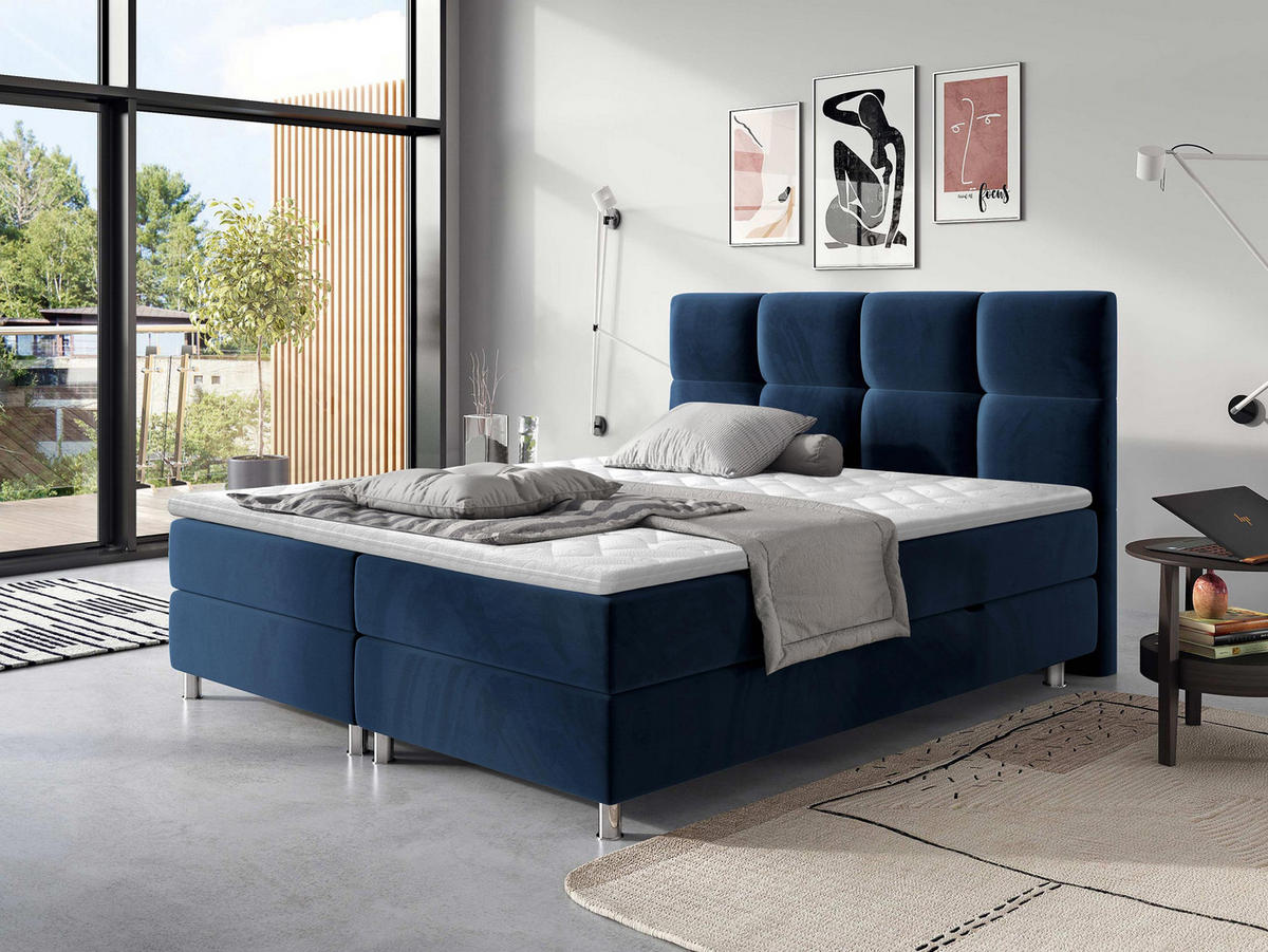 BOXBETT Dave - Chromfarben/Dunkelblau, Holz/Textil (140/200cm) - MIRJAN24
