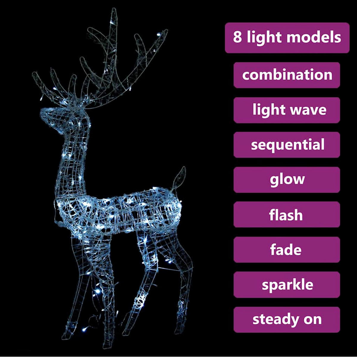WEIHNACHTSDEKORATION Rentier Acryl 140 Leds 128 Cm Kaltweiss - Weiß, Kunststoff (41/120/70cm) - vidaXL