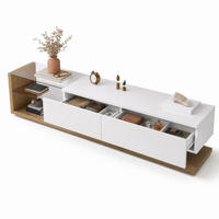TV-LOWBOARD aus Spanplatte 170x36x38 cm Weiß Hochglanz mit LED-Beleuchtung und 2 Schubladen - Weiß, Holzwerkstoff (170/38/36cm) - IVMEU
