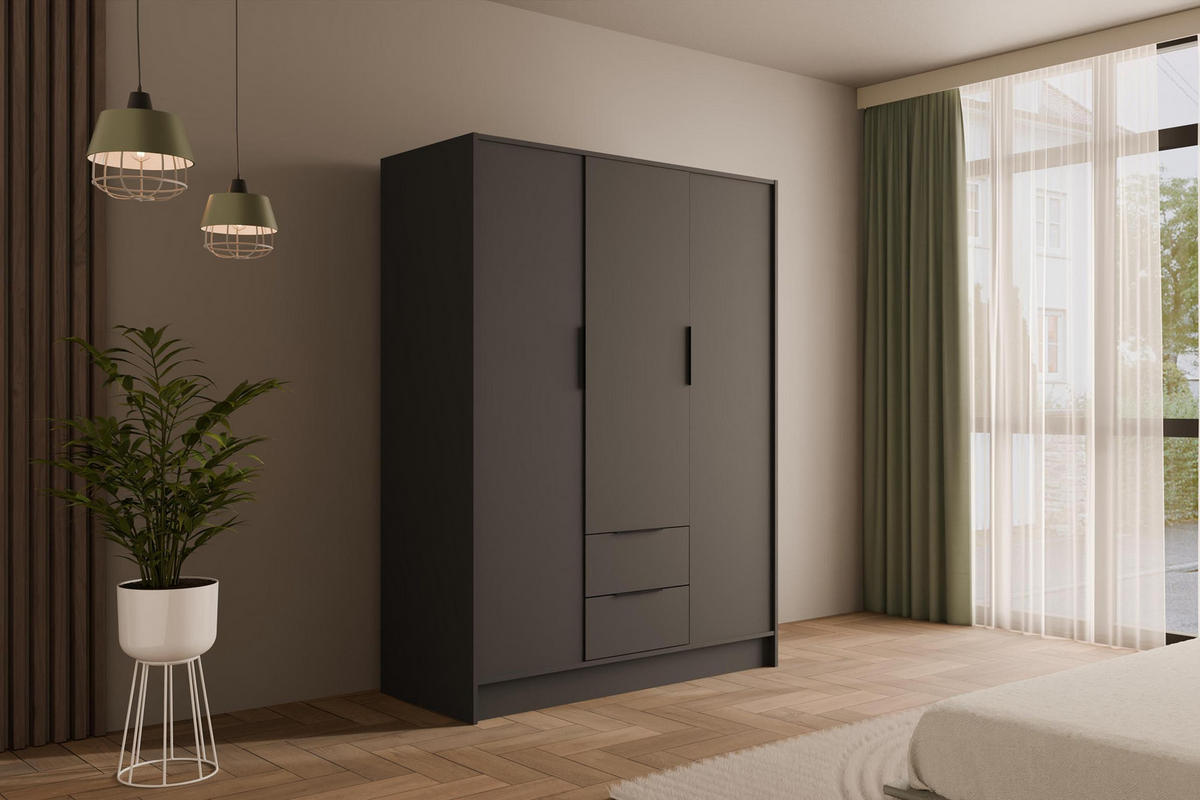 KLEIDERSCHRANK mit Flügeltüren KOLIN 150x200cm Graphit - Graphitfarben, Holzwerkstoff (150/200/51cm) - ALTDECOR