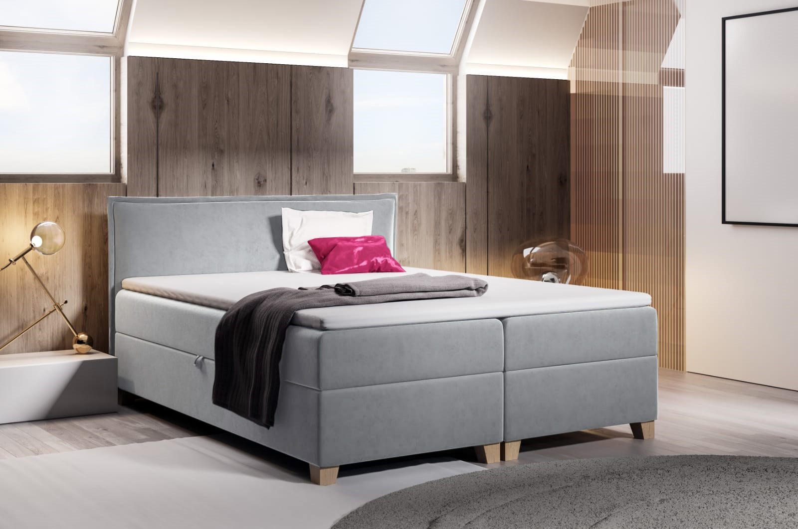 BOXBETT Fren - 140x200 - hellgrau (Paros 05, Velvet) - Beige/Hellgrau, Holz/Holzwerkstoff (140/200cm) - Sofnet
