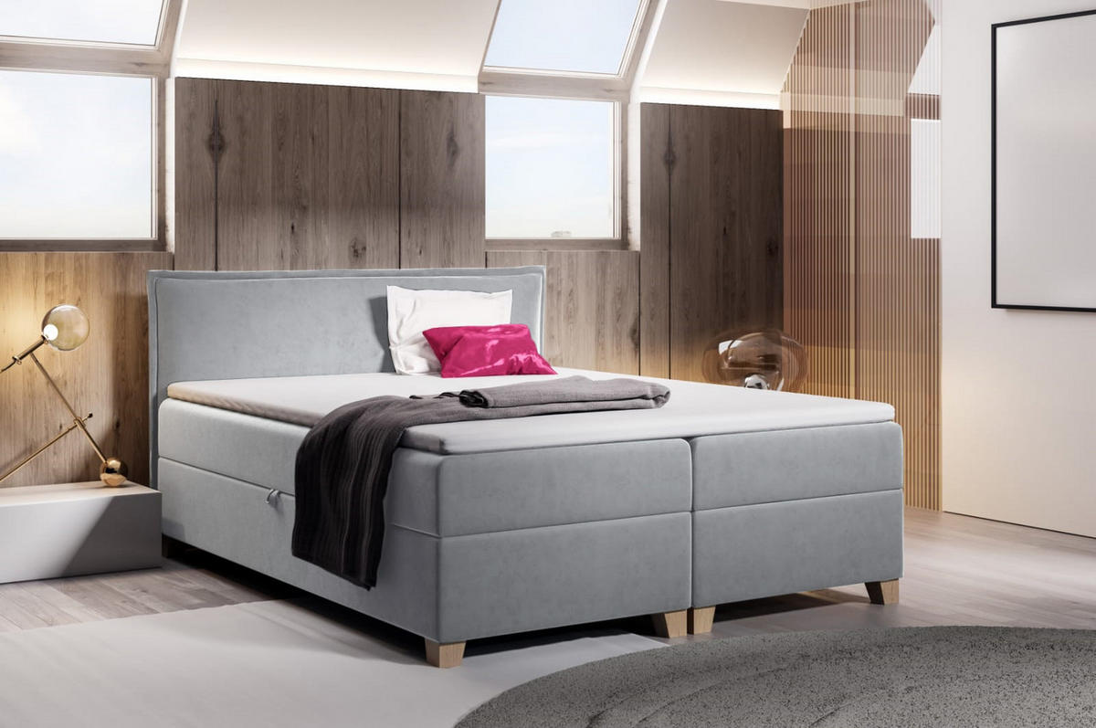 BOXBETT Fren - 140x200 - hellgrau (Paros 05, Velvet) - Beige/Hellgrau, Holz/Holzwerkstoff (140/200cm) - Sofnet
