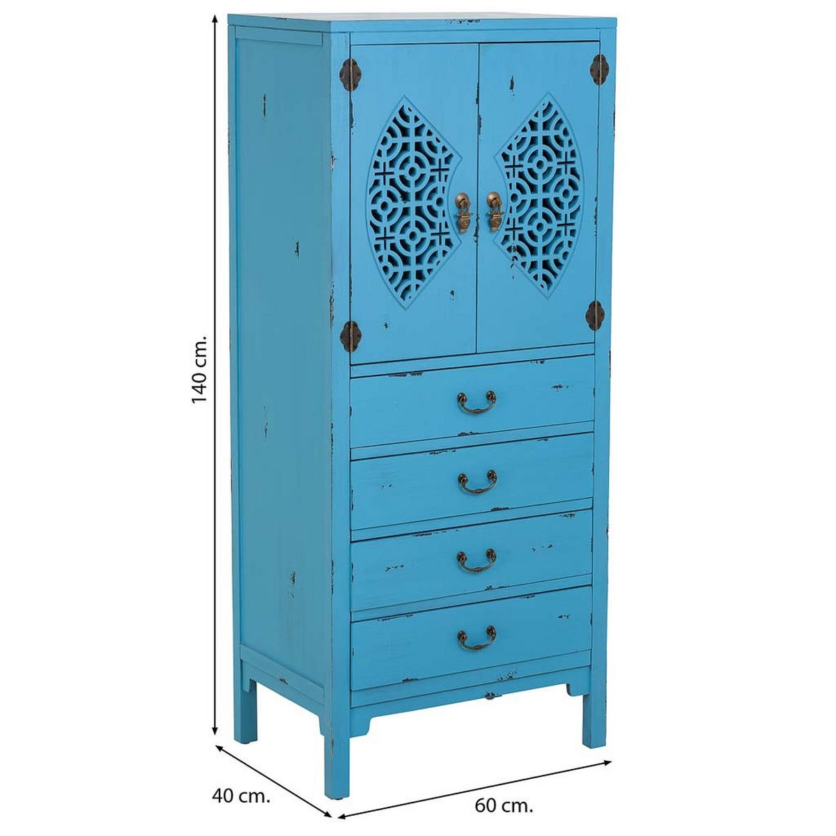 HOLZSCHRANK mit 4 schubladen und 2 türen 60x40x140 cm blau - Blau, Holz (60/140/40cm) - Wanderlust