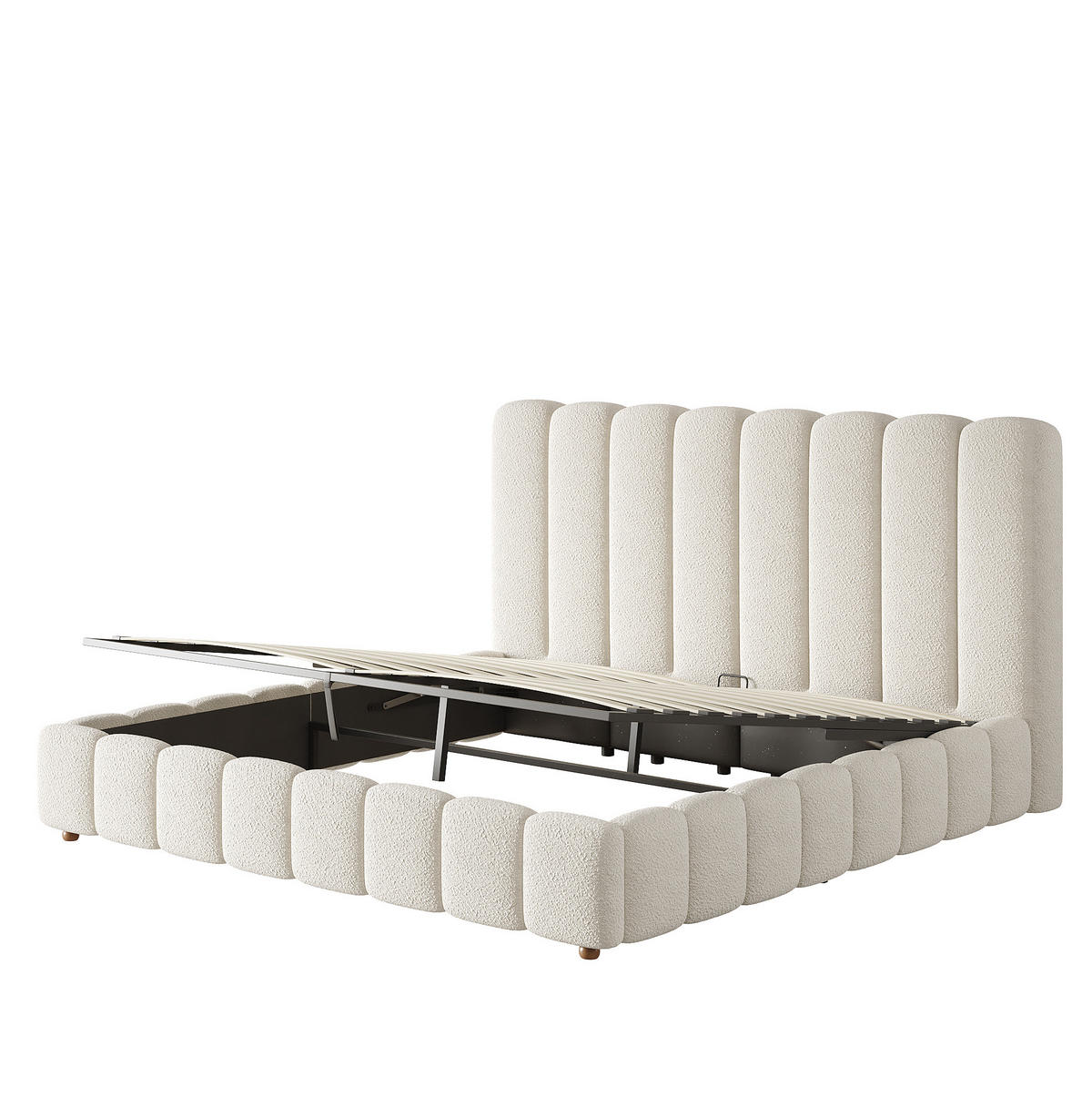 BETT mit Bettkasten Bouclé Weiß - Weiß, Metall (160/200cm) - Meubliv
