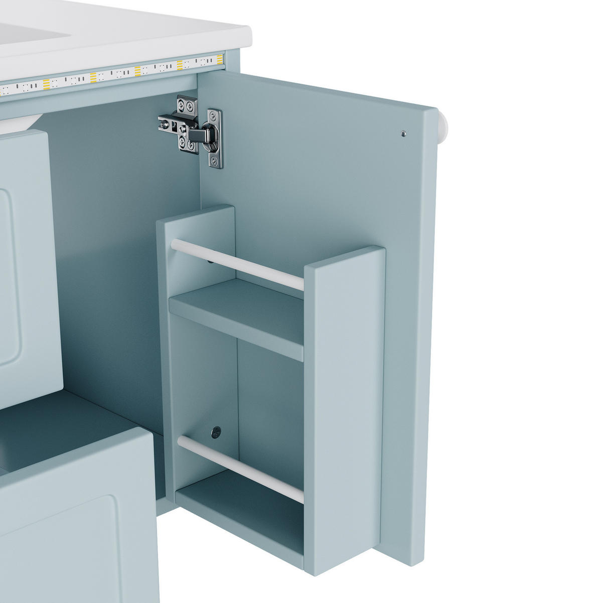 BADEZIMMER-HÄNGESCHRANK 76x46x51 cm Blau aus Keramik & Spanplatte mit Radar-Sensor-LED & 2 Schubladen - Blau, Holzwerkstoff (76/51/46cm) - Modfu