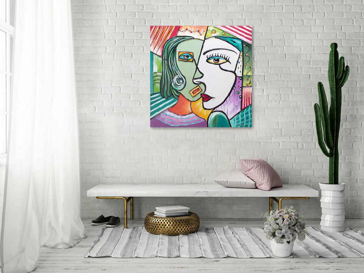 RUČNE MAĽOVANÝ AKRYLOVÝ OBRAZ 80/80 cm, viacfarebný, abstraktný dekoratívny motív - viacfarebná, drevo/textil (80/80cm) - KUNSTLOFT