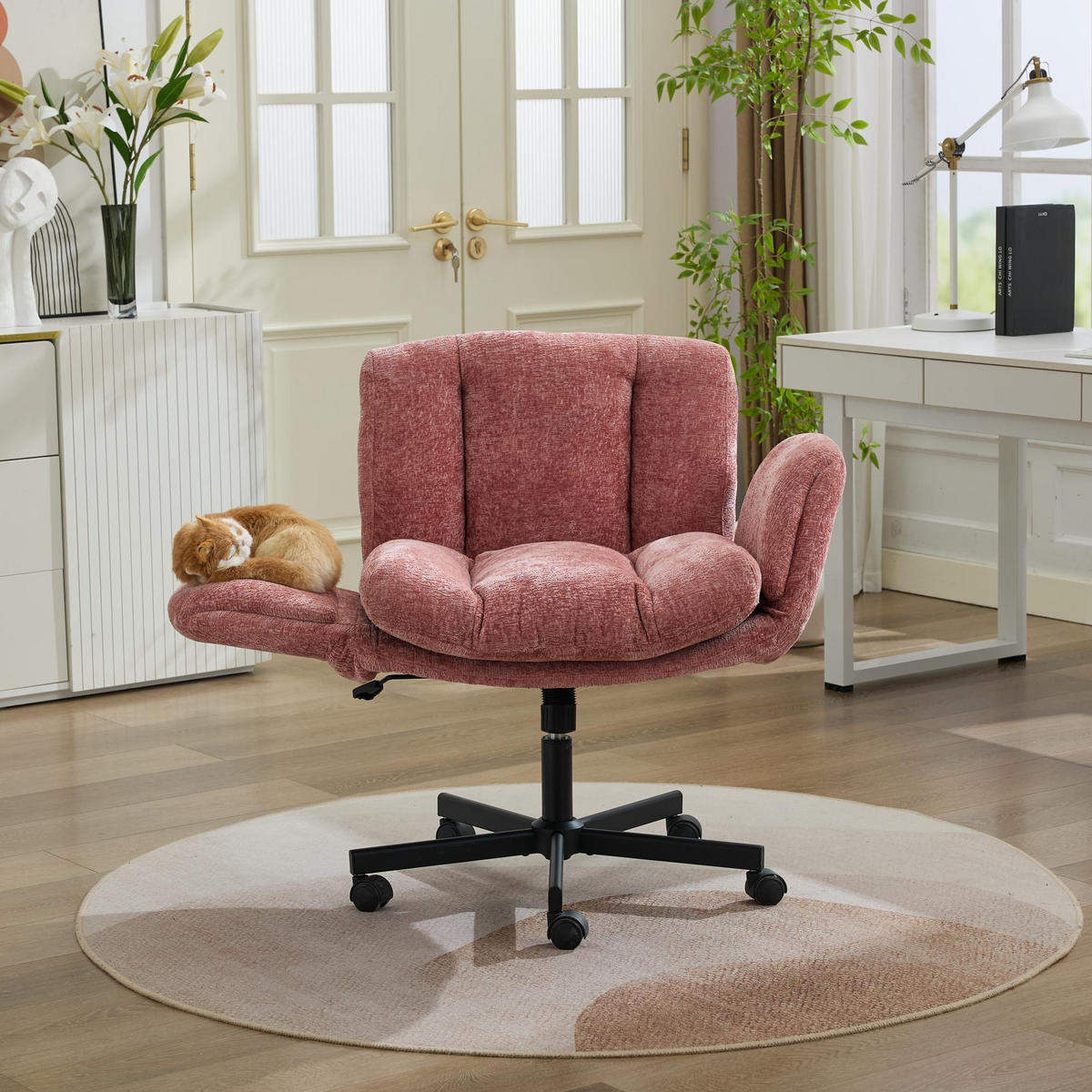 BÜROSTUHL Rosa Drehbar Höhenverstellbar - Pink, Metall (57.5/92.5/60cm) - PANGIVO