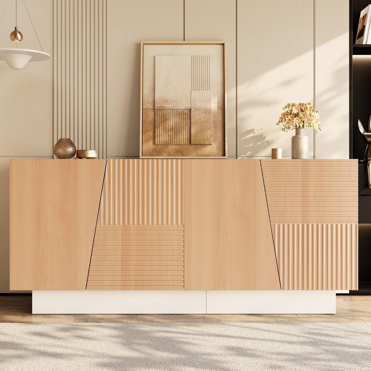 SIDEBOARD 160/40,5/72 cm Natur/Weiß aus MDF mit Rillentüren - Naturfarben, Holzwerkstoff (160/72/40.5cm) - OKWISH