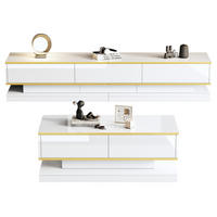 TV-SCHRANK- und Couchtisch-Set aus Spanplatte 200x40x40 cm & 100x50x38 cm Warmweiß mit Schubladen und Hochglanzoberfläche - Weiß, Holzwerkstoff (200/40/40cm) - Modfu