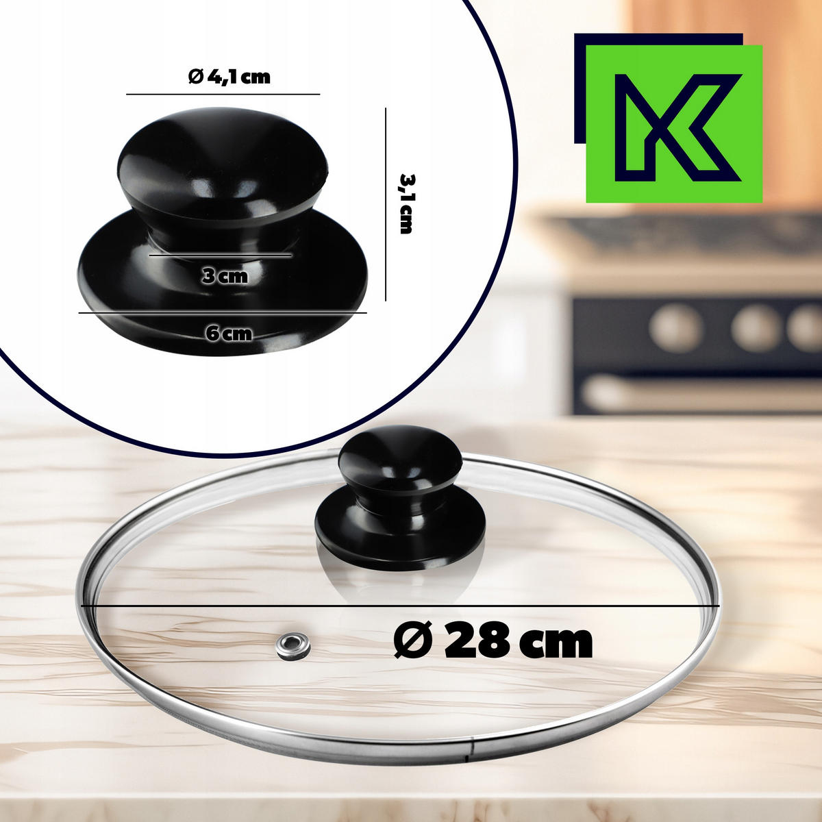 DECKEL mit schwarzem Griff, 28 cm, 1 Stück - Transparent, Glas/Kunststoff (28cm) - KADAX