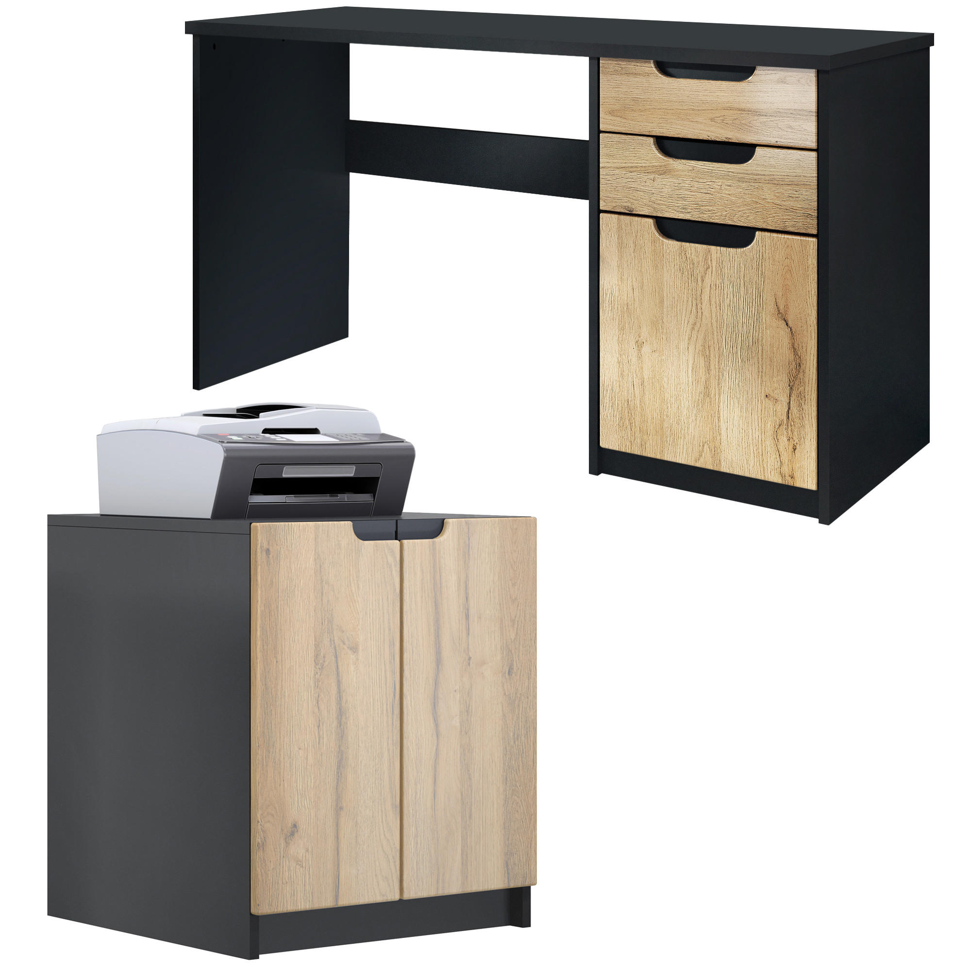 BÜROMÖBELSET Paris Eiche Natur - Eichefarben, Holzwerkstoff (60/180/76cm) - Vladon