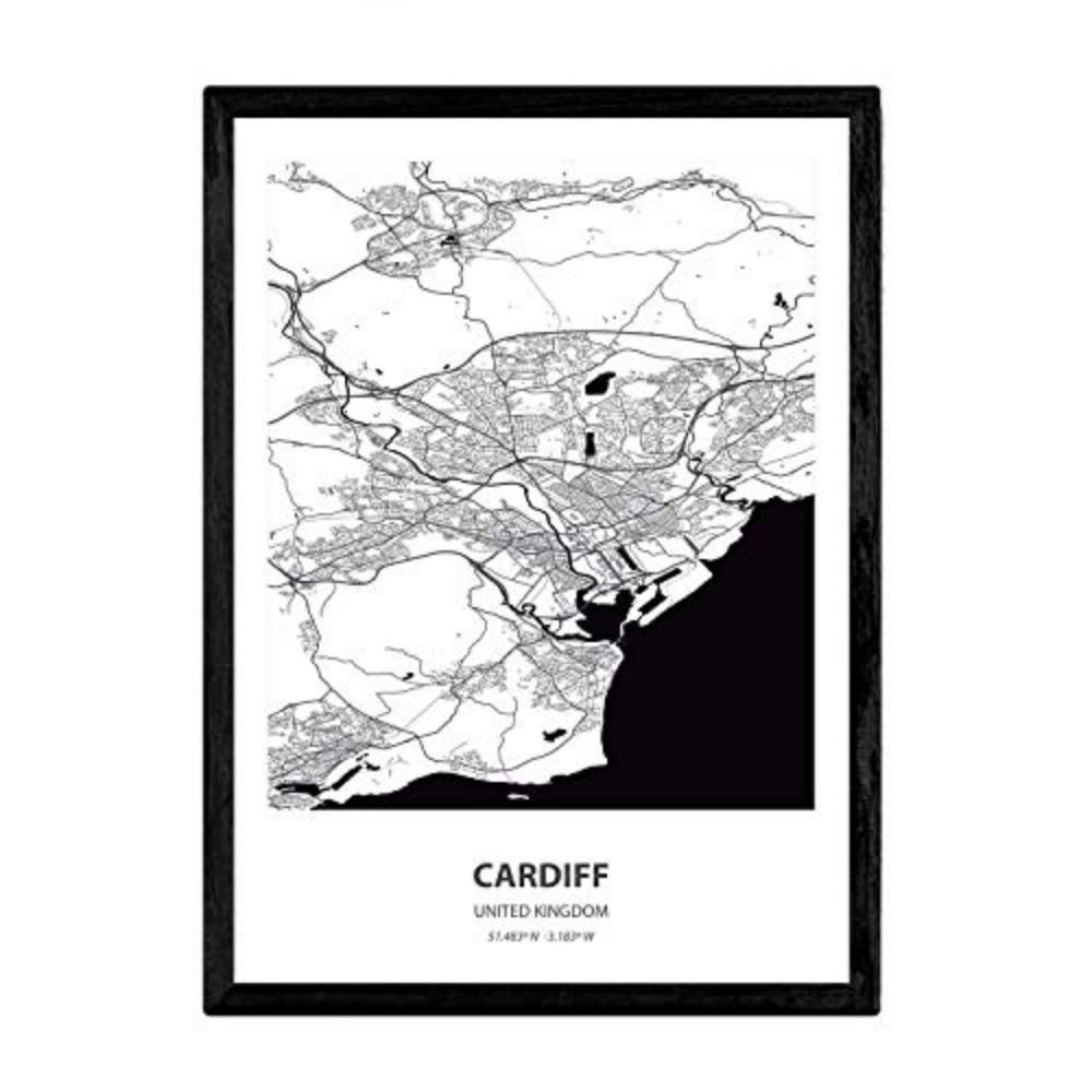 POSTER Karte Von Cardiff - Uk A3 Rahmenlos - Klar, Papier (29.7/5/42cm) - Nacnic