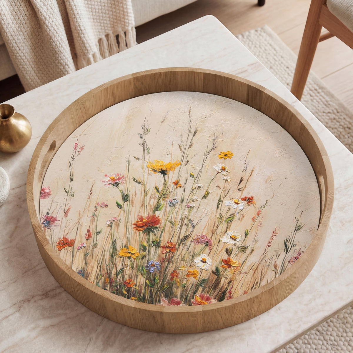 TABLETT - Wildblumen - Pinselstriche - Ruhig - 50x50 cm - Multicolor, Holz (50/5/5cm) - OnlyWow