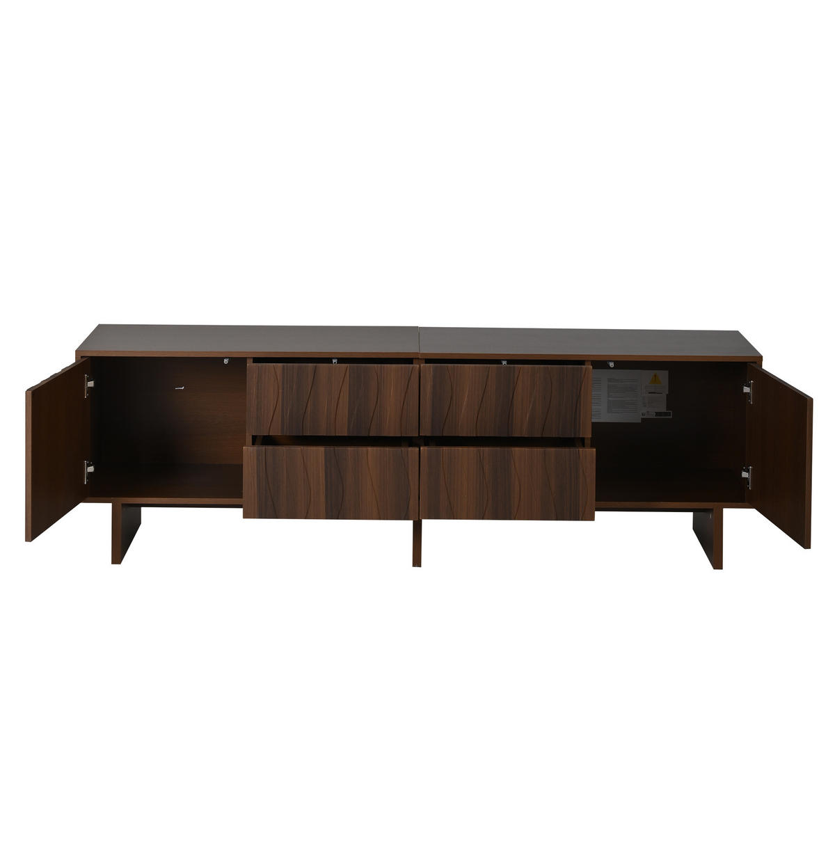 TV-LOWBOARD 180/40/56 cm mit 4 Schubladen und 2 Türen in Wellenoptik aus Spanplatte, Walnuss - Braun, Holzwerkstoff (180/56/40cm) - Redom