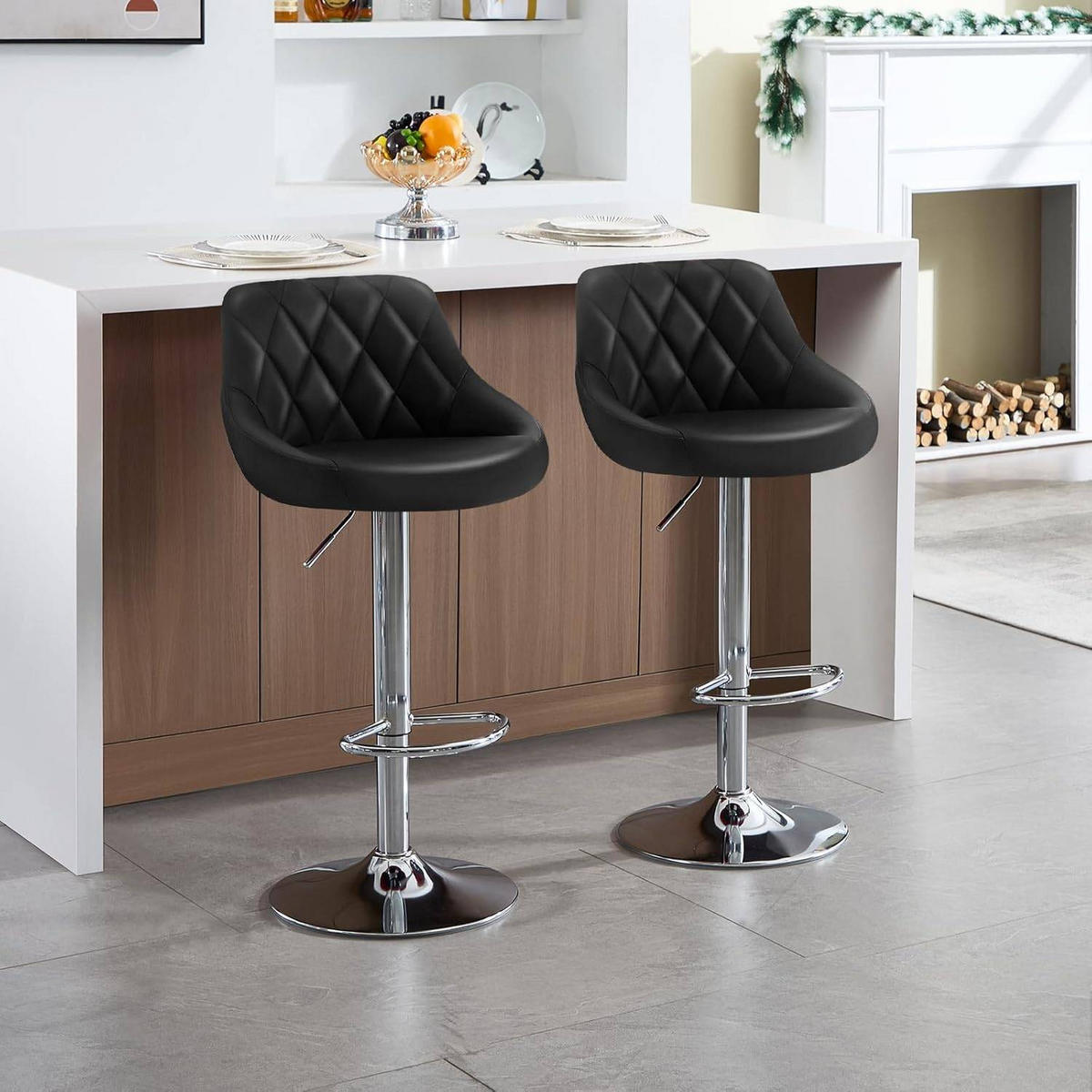 BARHOCKER, Kunstleder, Höhenverstellbar, 360° Drehbar - Schwarz, Metall (47/104/39cm) - Woltu