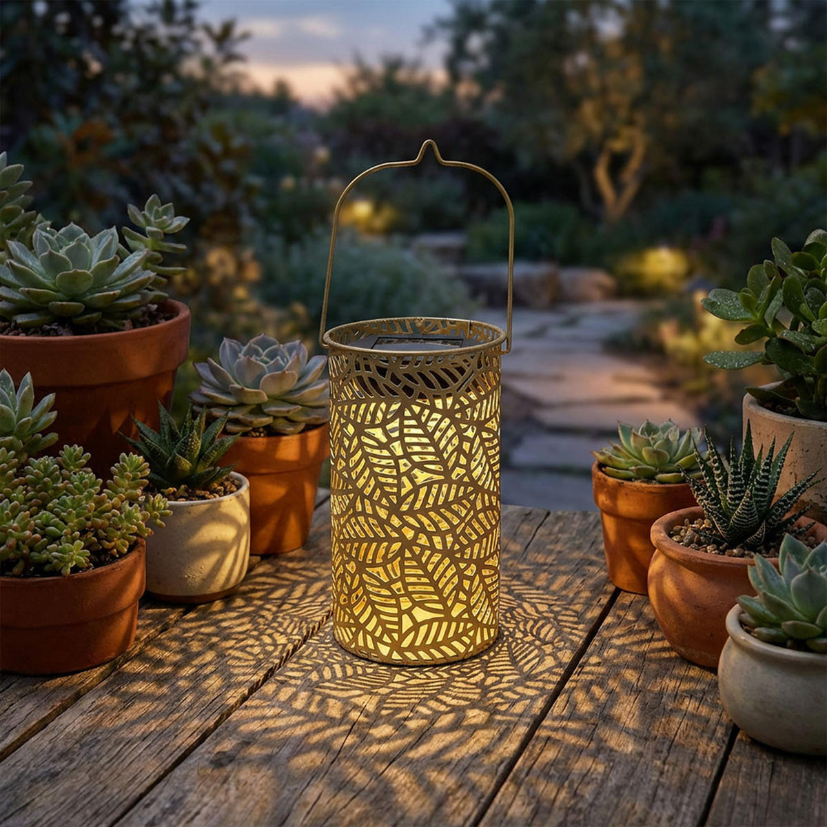 LED LATERNE Blättermuster Gold 2er Set - Goldfarben, Metall (10/10/18cm)