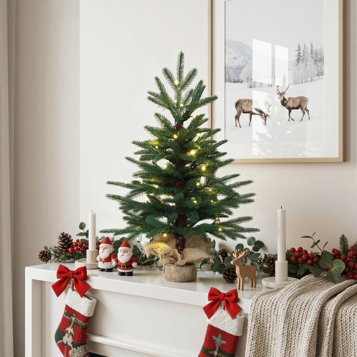 MINI Weihnachtsbaum 68 cm mit LED & Jutebasis - Grün, Kunststoff (43/68cm) - Hometopia