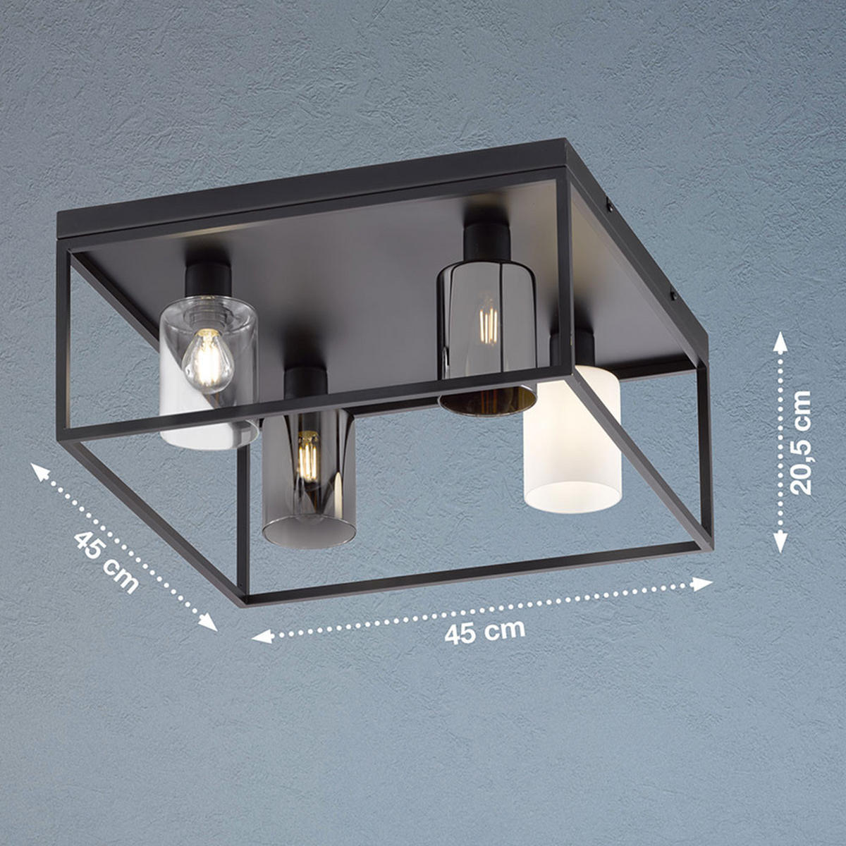 DECKENLEUCHTE Metall Schwarz 4 Flammig Quadrat - Schwarz, Metall (45/45/20.5cm)