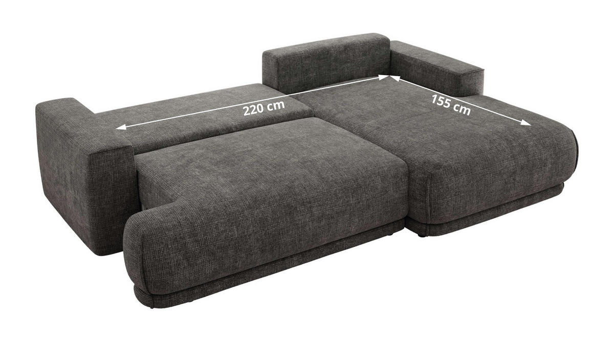 ECKSCHLAFSOFA RINA L Grau Schenille grob gewebt - links - Schwarz/Grau, Kunststoff/Textil (267/170cm) - MKS