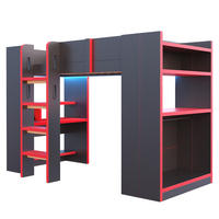 HOCHBETT 90/200 cm mit Schreibtisch, LED und Steckdose, DE-41602, in Schwarz/Rot - Schwarz, Holzwerkstoff (90/200cm) - ComfortXL