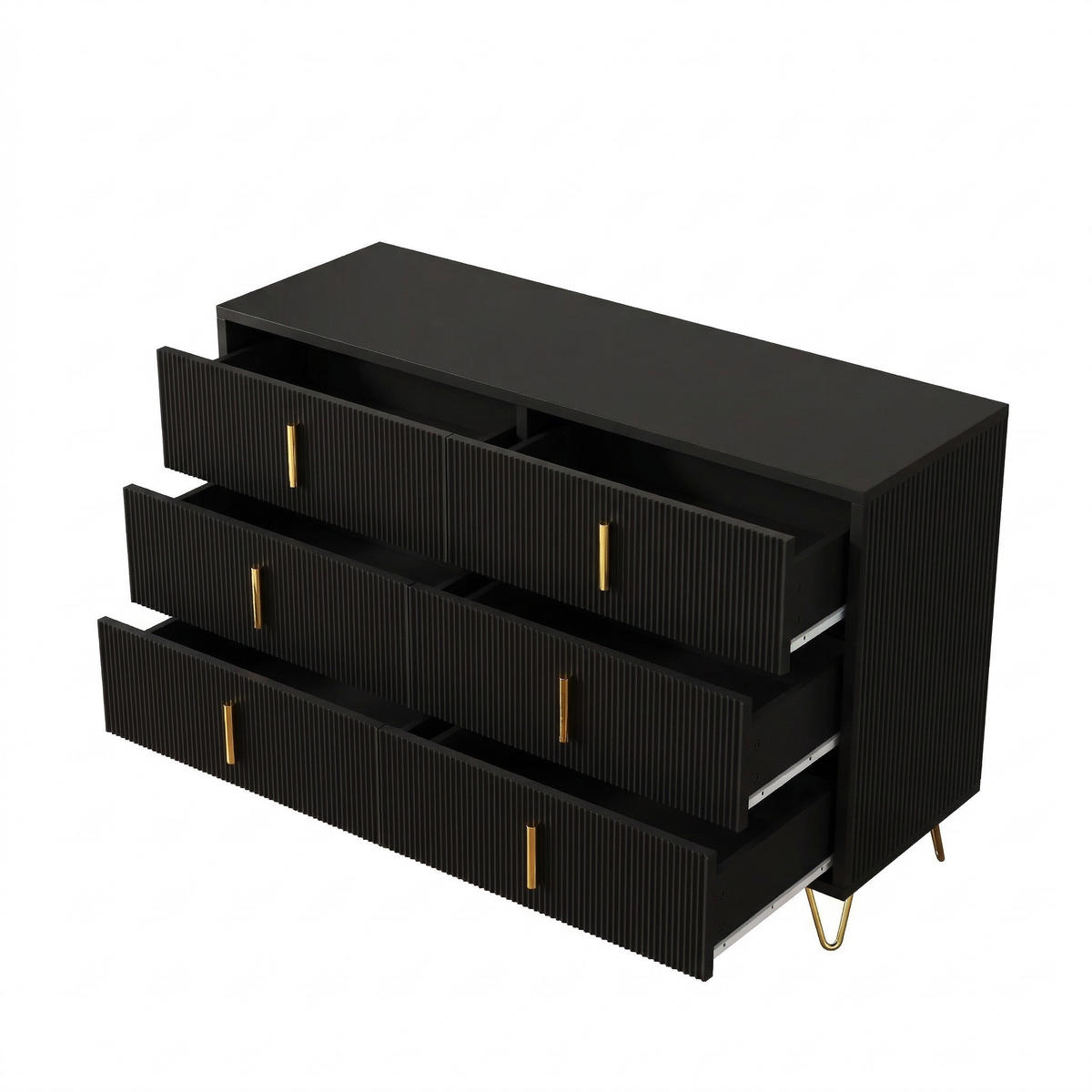 SIDEBOARD schwarz gold 120cm 6 schubladen modern - Schwarz, Holzwerkstoff (120/77/40cm) - Urban Meuble