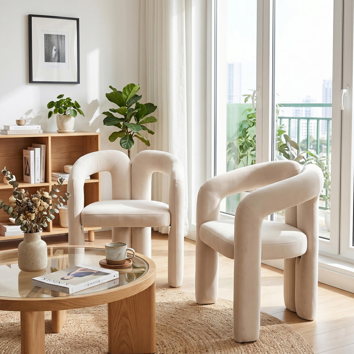 ESSZIMMERSTUHL 2er-Set Samt Sessel Modernes Design Holzbeine - Beige, Textil (64/71/50.5cm) - Urban Meuble