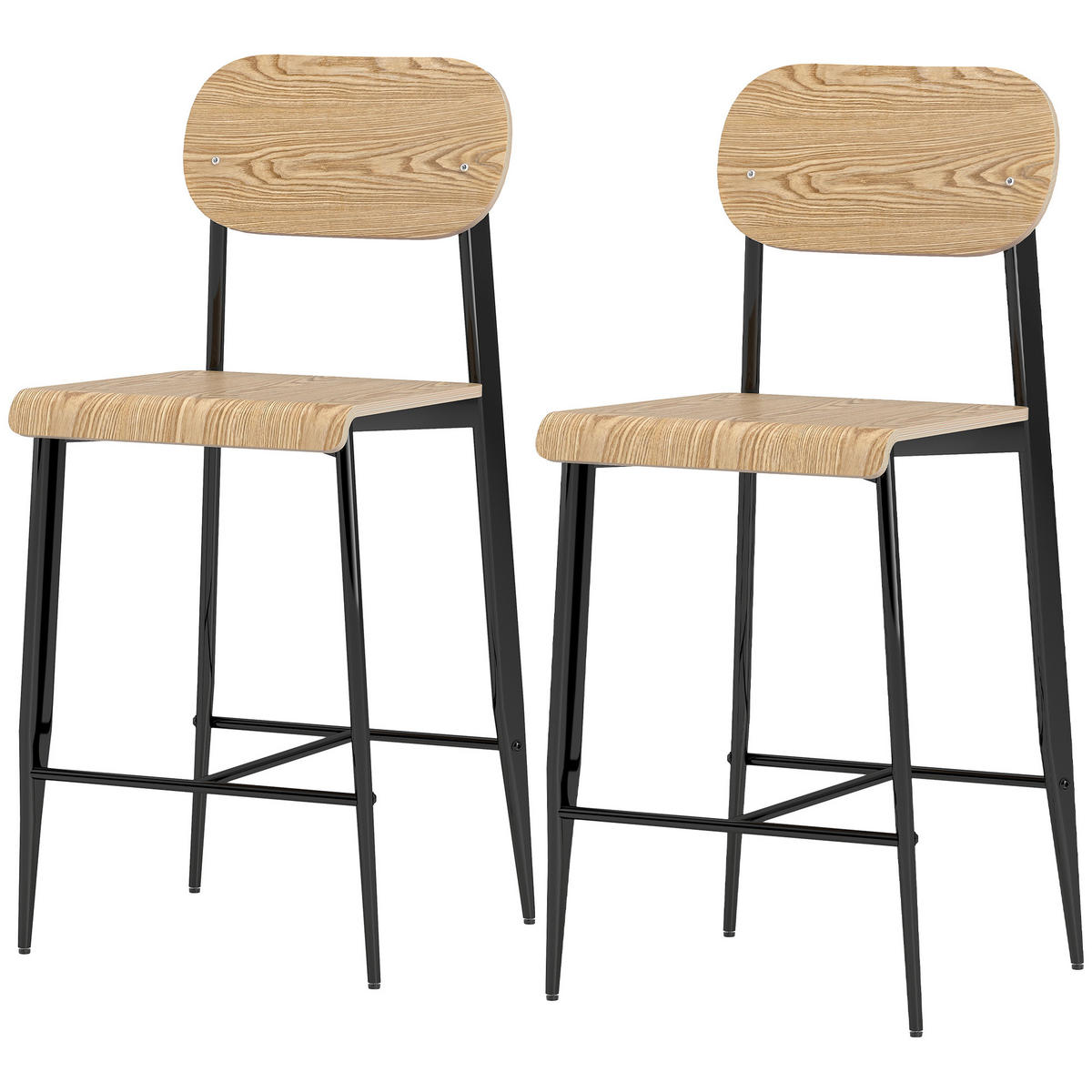 BARHOCKER 2er-Set DE-07989 mit Rückenlehne und Metallgestell Hellbraun - Naturfarben, Metall (43/103/55cm) - ComfortXL