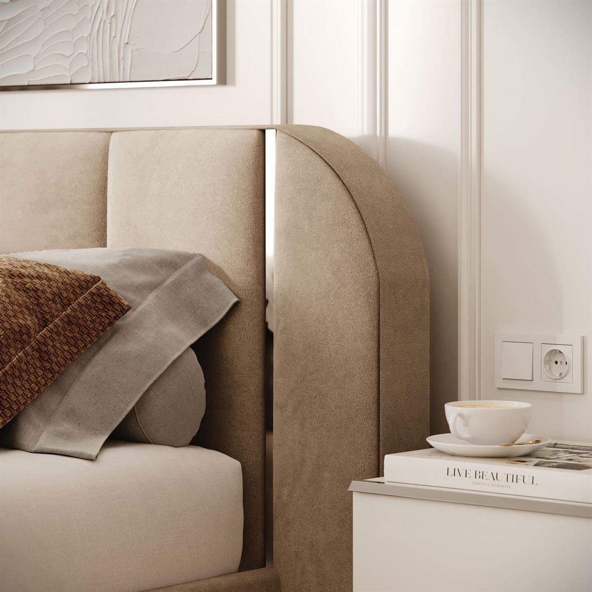 BETT AMARA SILVER 160x200 gepolstert mit Stauraum und Lattenrost, Royal Velvet 170 - Beige, Textil - Lookway