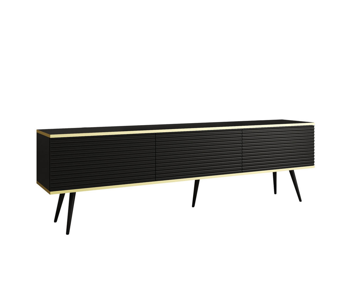 TV-SCHRANK Oris Schwarz matt mit schwarzen Beinen Glamour Style 175 cm - Schwarz, Holzwerkstoff/Metall (175/53/32cm) - Meble Lindner