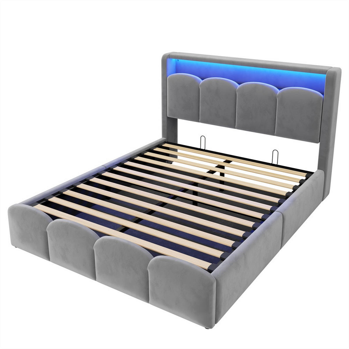POLSTERBETT 140x200 cm mit KopfteilStauraum & hydraulischem Stauraum - USB und Type-C & LED - Grau - Grau, Textil (140/200cm) - DELFA