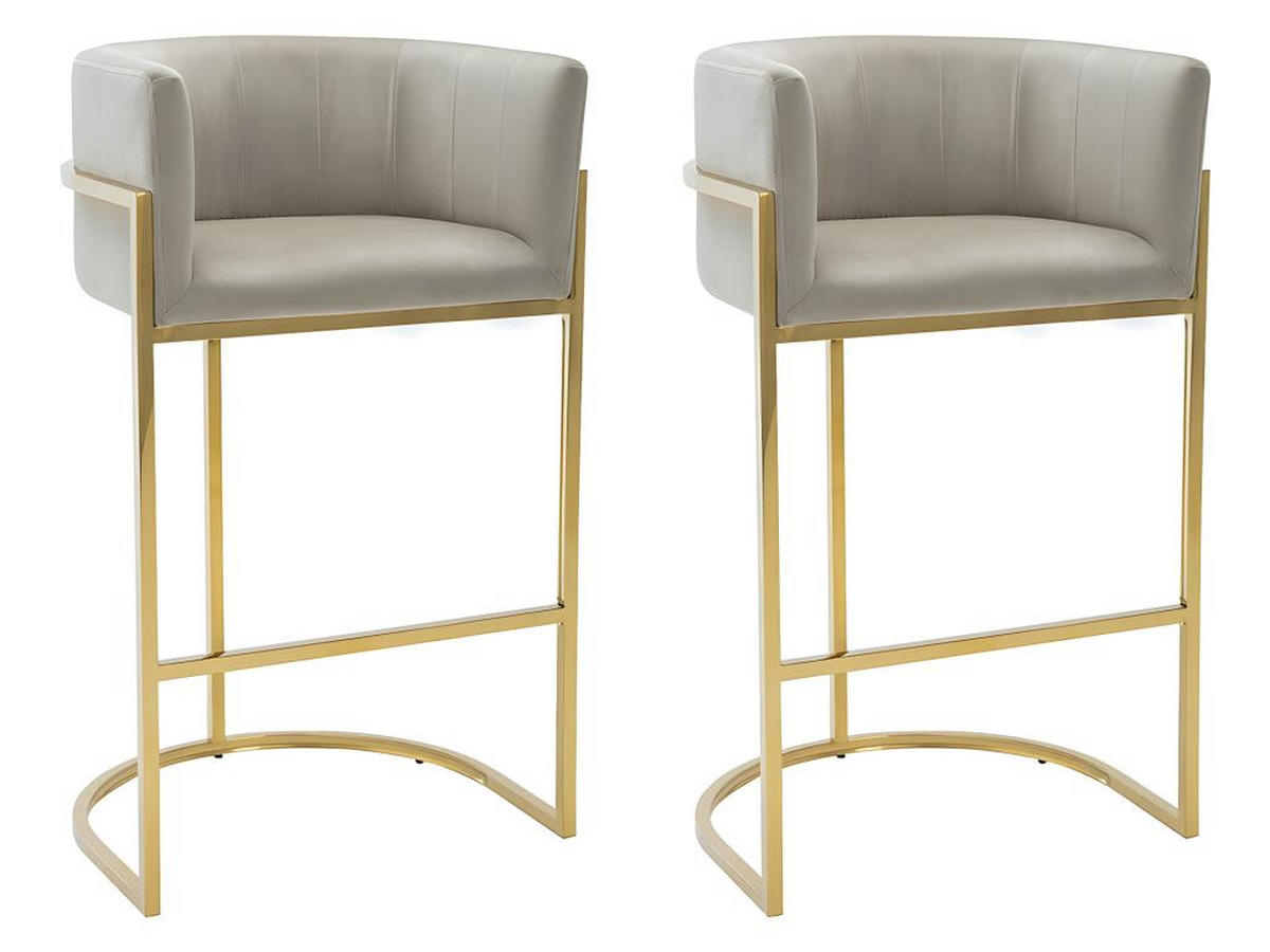 BARHOCKER 2er-Set - Samt & Edelstahl - Beige & Gold - PERIA - Beige, Textil (51/99/58cm) - Pascal Morabito