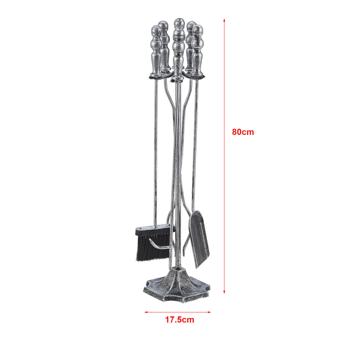 KAMINBESTECK-SET 5 TLG. Dovre - Silberfarben, Metall (17.5/80/17.5cm) - [en.casa]