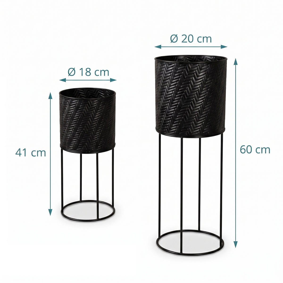 BLUMENSTÄNDER Schwarz 2er-Set Metall 41x18 cm - Schwarz, Metall (20/60/20cm) - Relaxdays