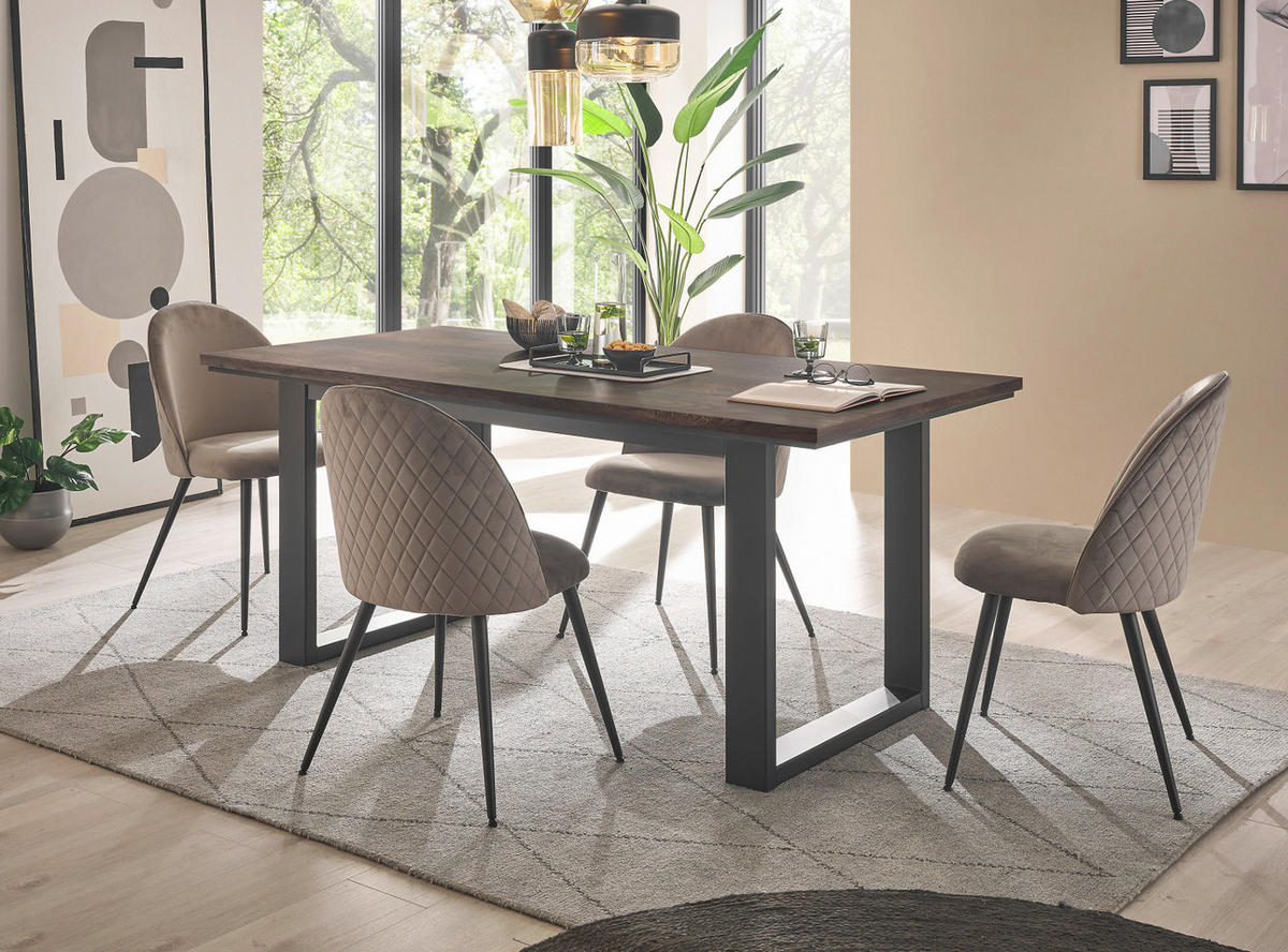 ESSTISCH Thermo Eiche Metall schwarz Küchentisch 160 x 81 cm - Eichefarben/Schwarz, Holzwerkstoff (160/81/77cm) - Furn.Design